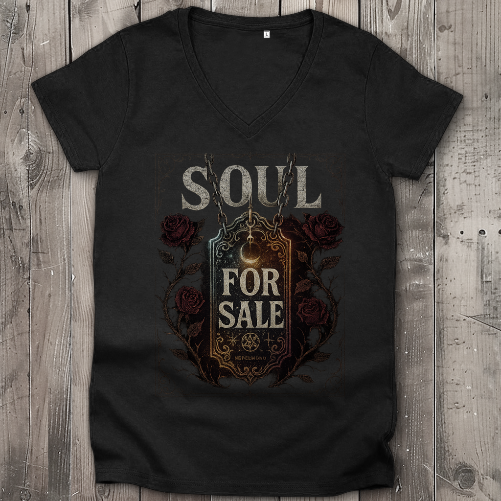 Soul For Sale | Dark Commerce Collection | Nebelmond Damen Premium Bio V-Neck T-Shirt