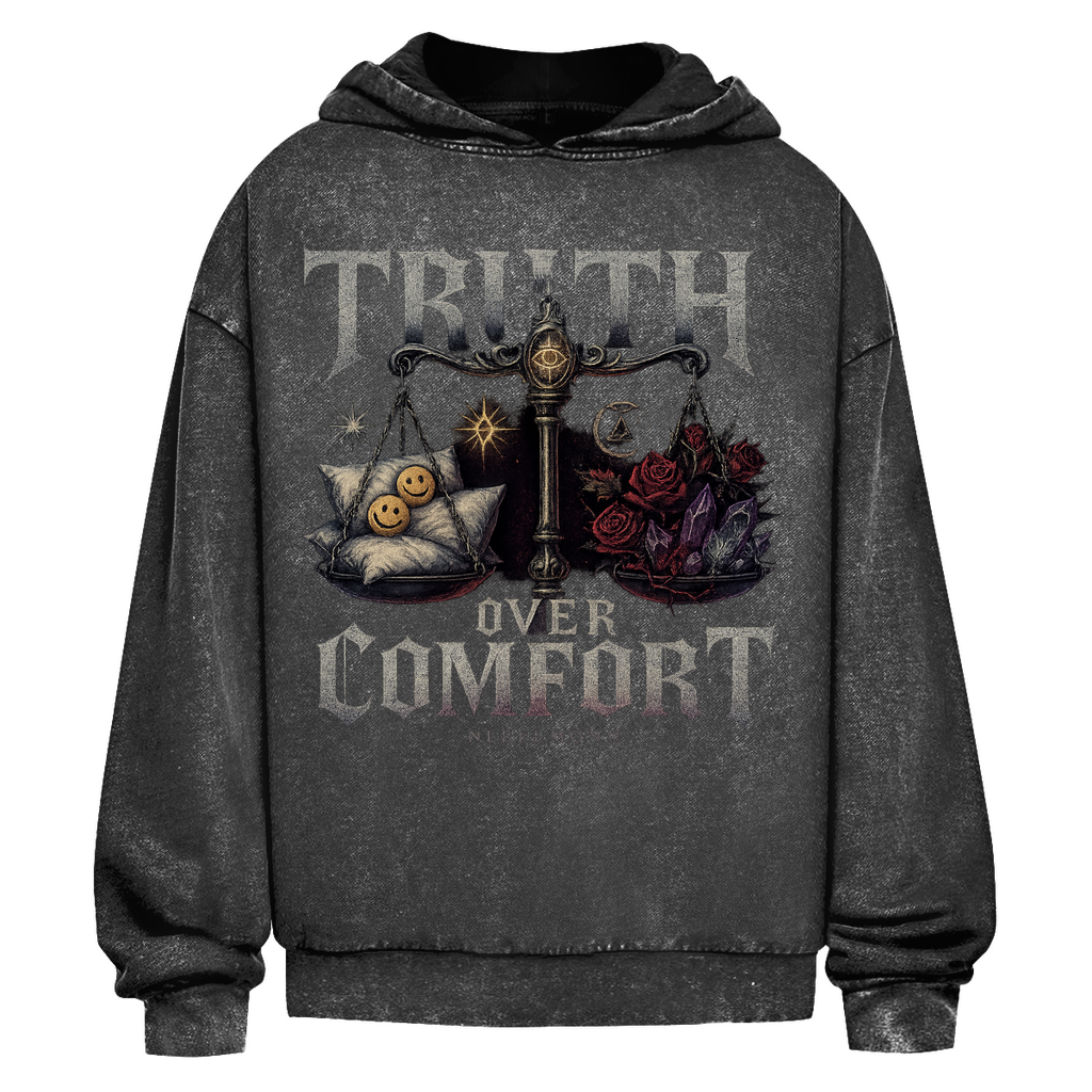 Truth over Comfort | Dark Commerce Collection | Nebelmond Oversize Washed Hoodie