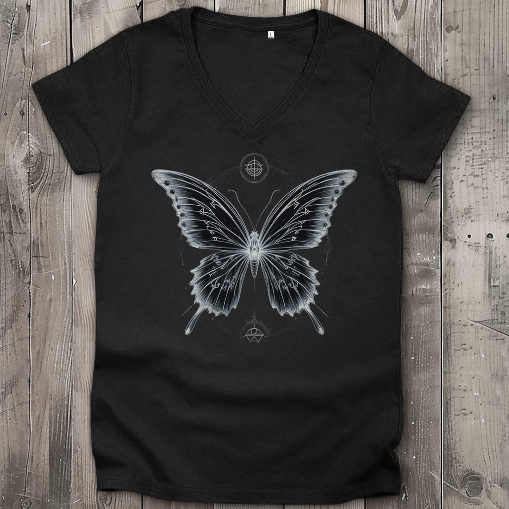 RUNES OF TRANSFORMATION | Dark Butterfy Collection | Nebelmond Damen Premium Bio V-Neck T-Shirt