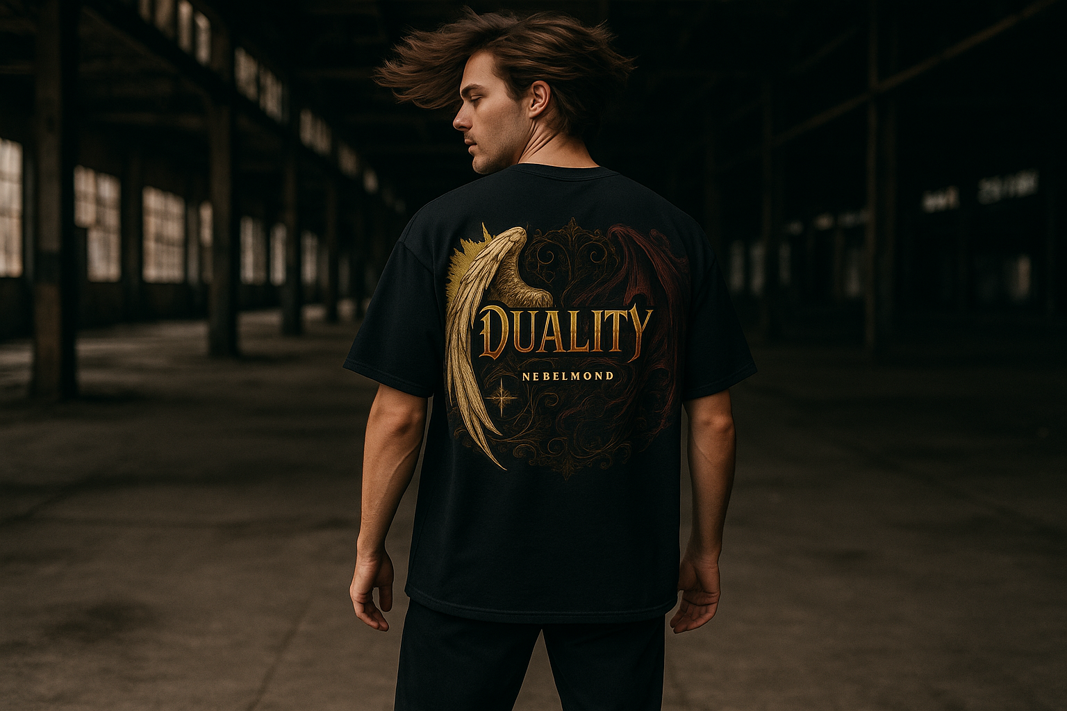 Angel & Demon Oversized Shirt - Männliches Model Black