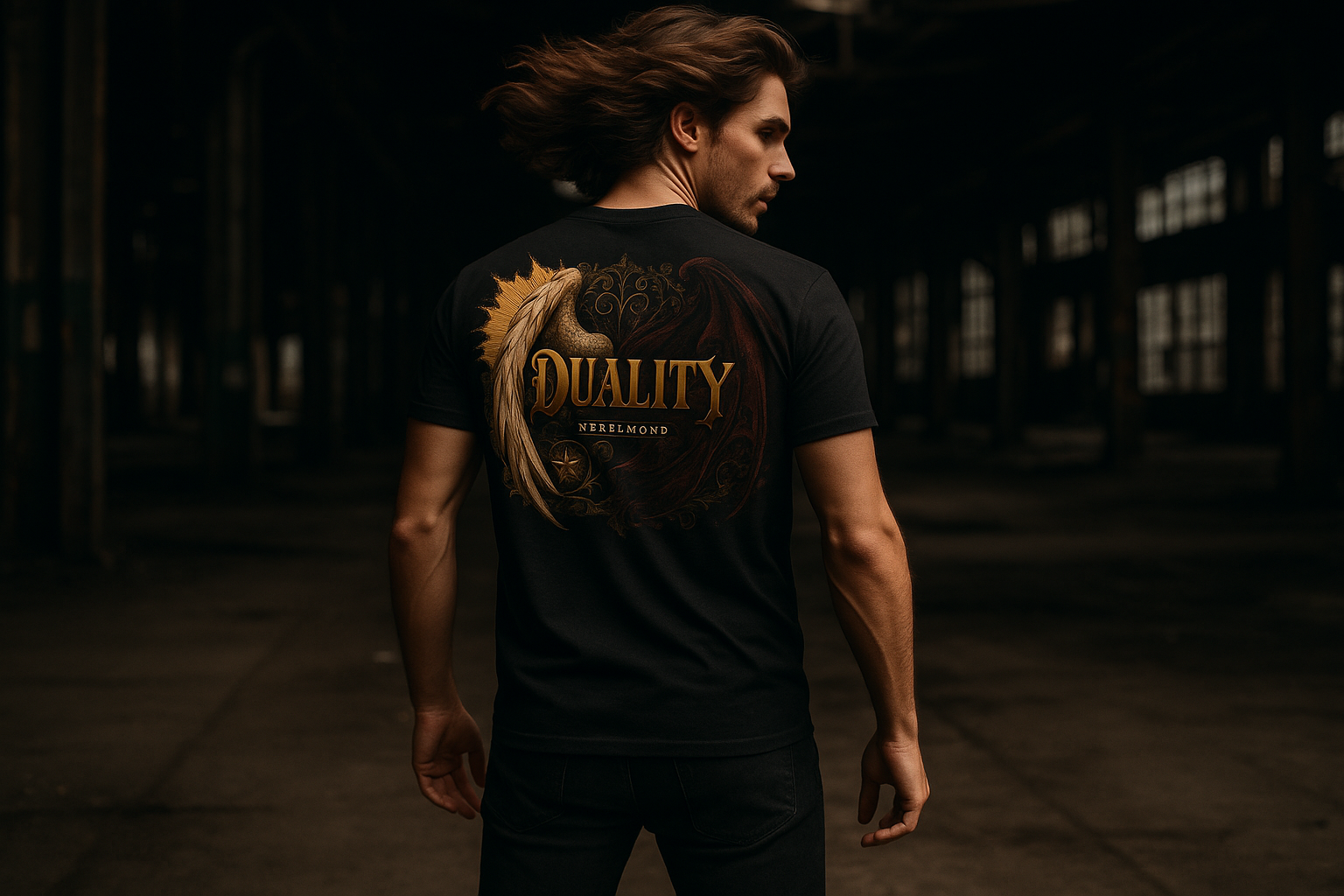 Angel & Demon Premium T-Shirt - Männliches Model Rückansicht