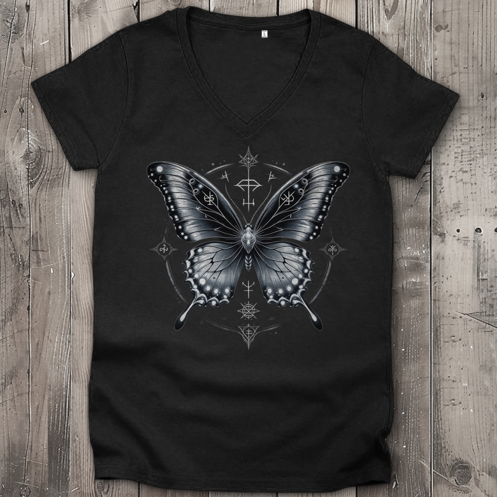 SILVER SOUL WINGS | Dark Butterfy Collection | Nebelmond Damen Premium Bio V-Neck T-Shirt