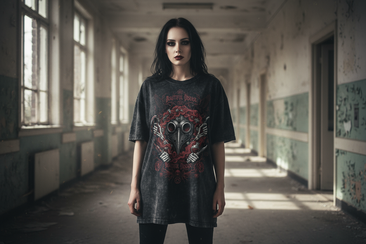 Beautiful Disease Oversized Shirt Washed Black