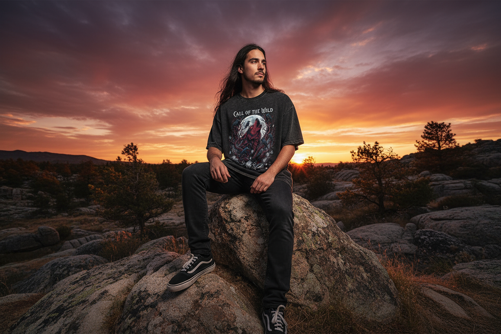 Call of the Wild Oversized Shirt Washed Black