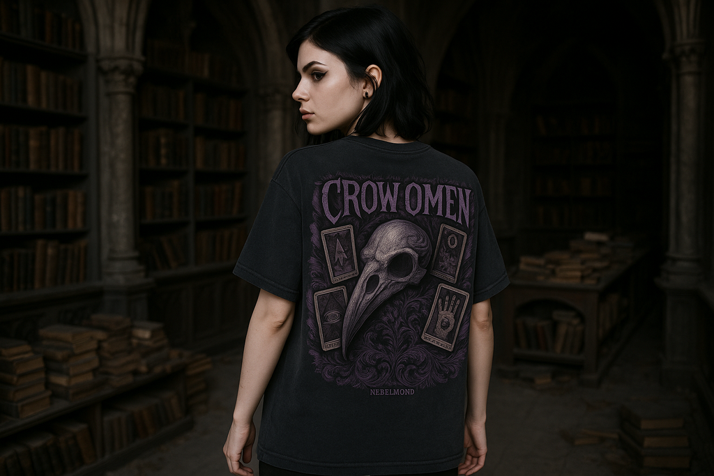 Crow Omen Oversized Shirt - Washed Black