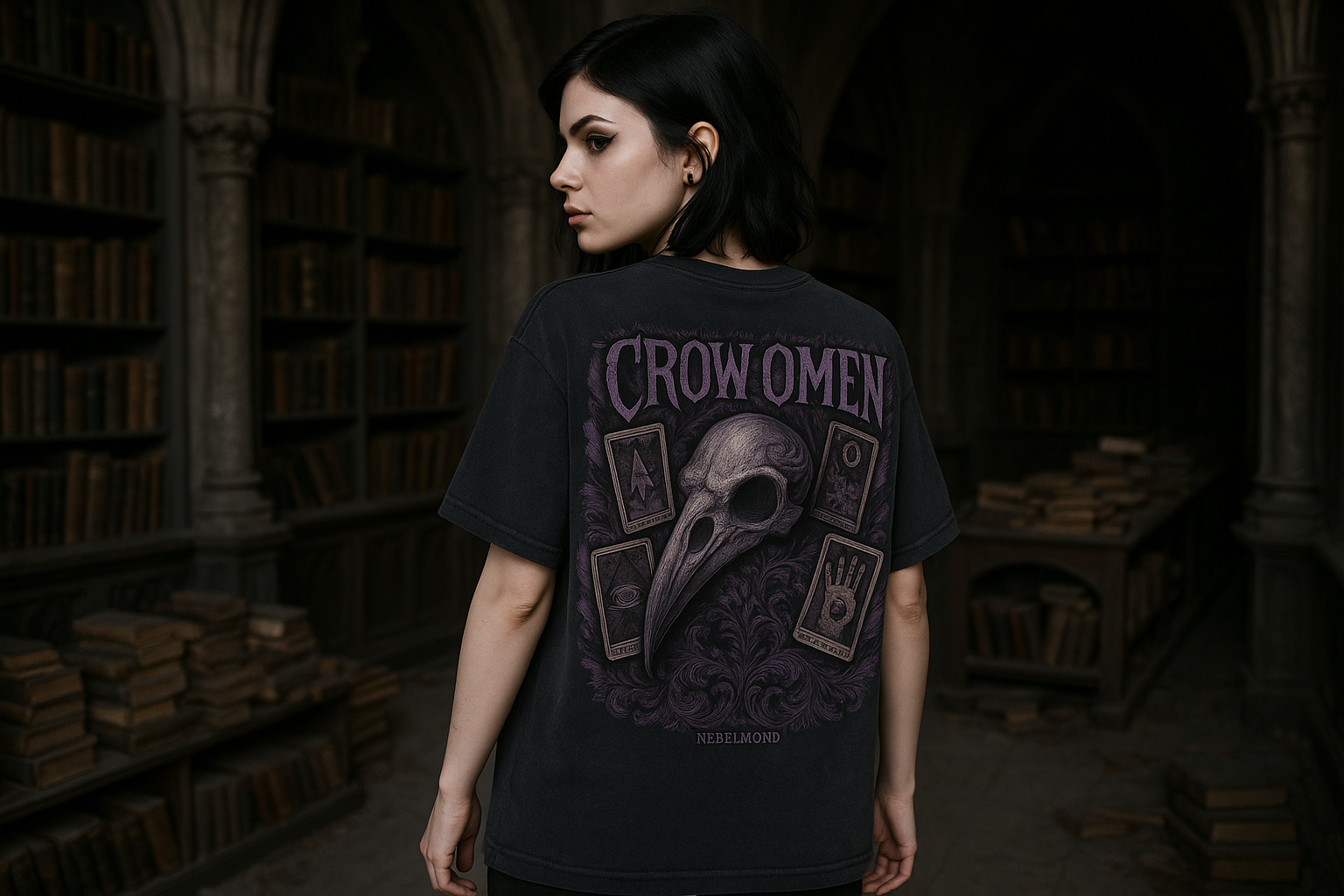 Crow Omen Oversized Shirt - Washed Black