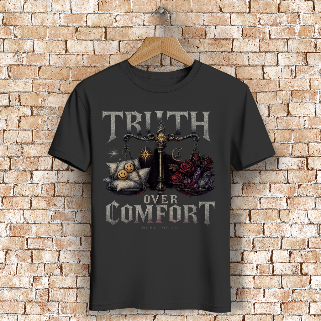 Truth over Comfort | Dark Commerce Collection | Nebelmond Herren Premium Bio T-Shirt