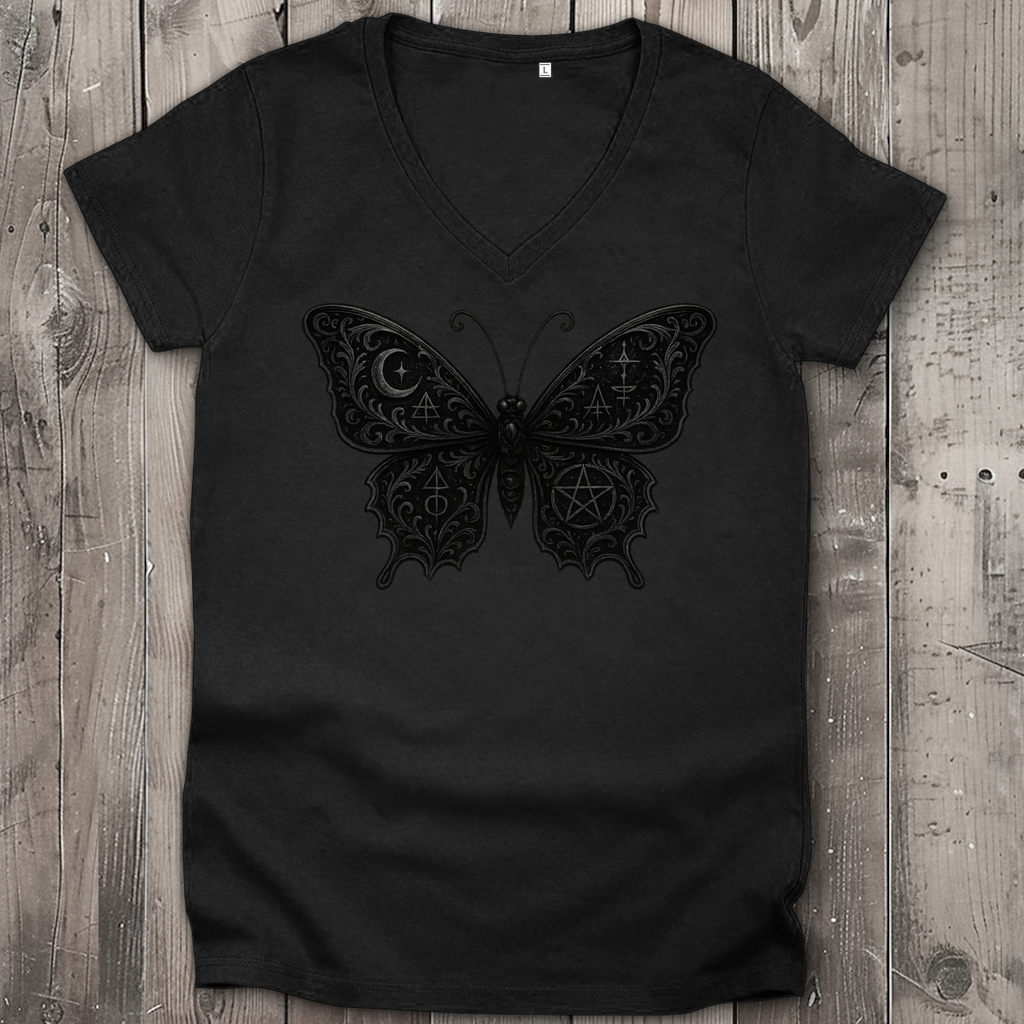ARCANE BUTTERFLY | Dark Butterfy Collection | Nebelmond Damen Premium Bio V-Neck T-Shirt