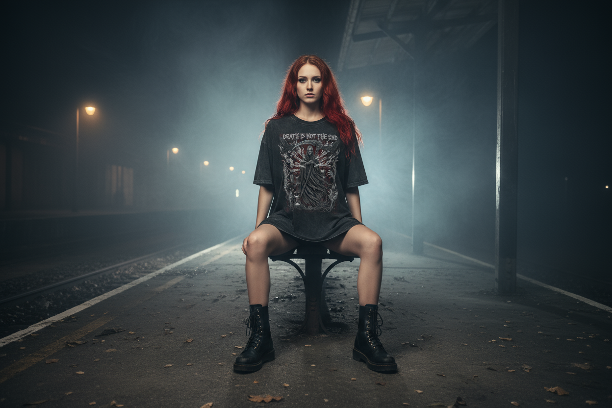 Death is not the End Oversized Shirt Washed Black