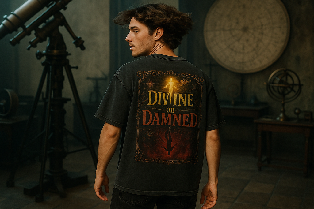 Divine or Damned Oversized Shirt - Männliches Model Washed Black Observatory