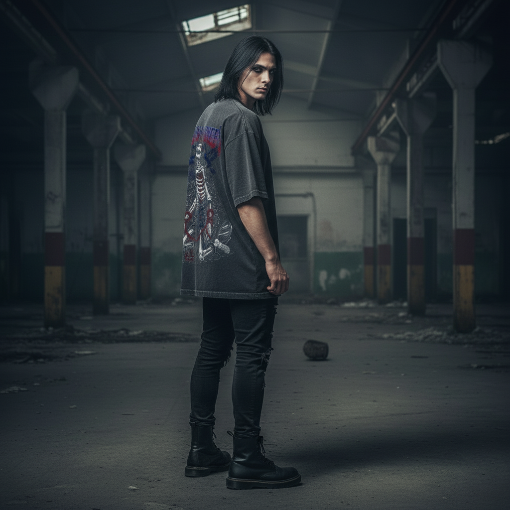 Down On My Knees Oversized Shirt Washed Black Back