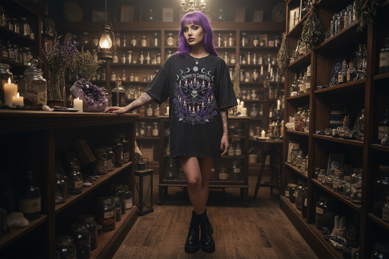 Drawn to Darkness Oversized Shirt Washed Black