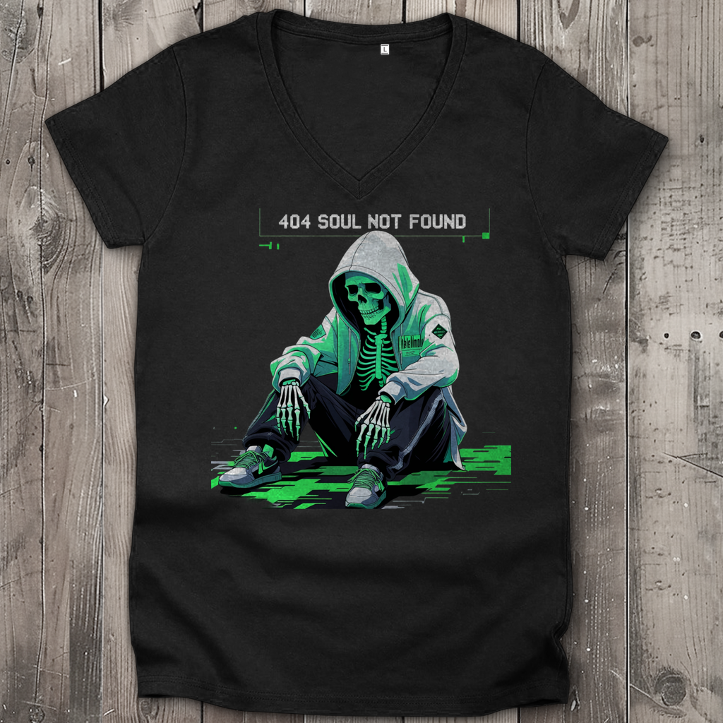404 Soul Not Found | Lost & Glitched Collection | Nebelmond Damen Premium Bio V-Neck T-Shirt