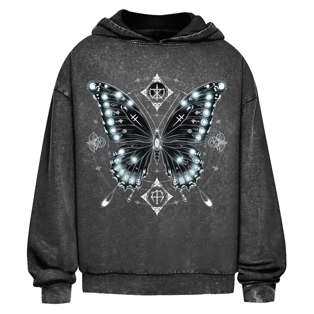 METAMORPHOSIS OF SHADOWS | Dark Butterfy Collection | Nebelmond Oversize Washed Hoodie