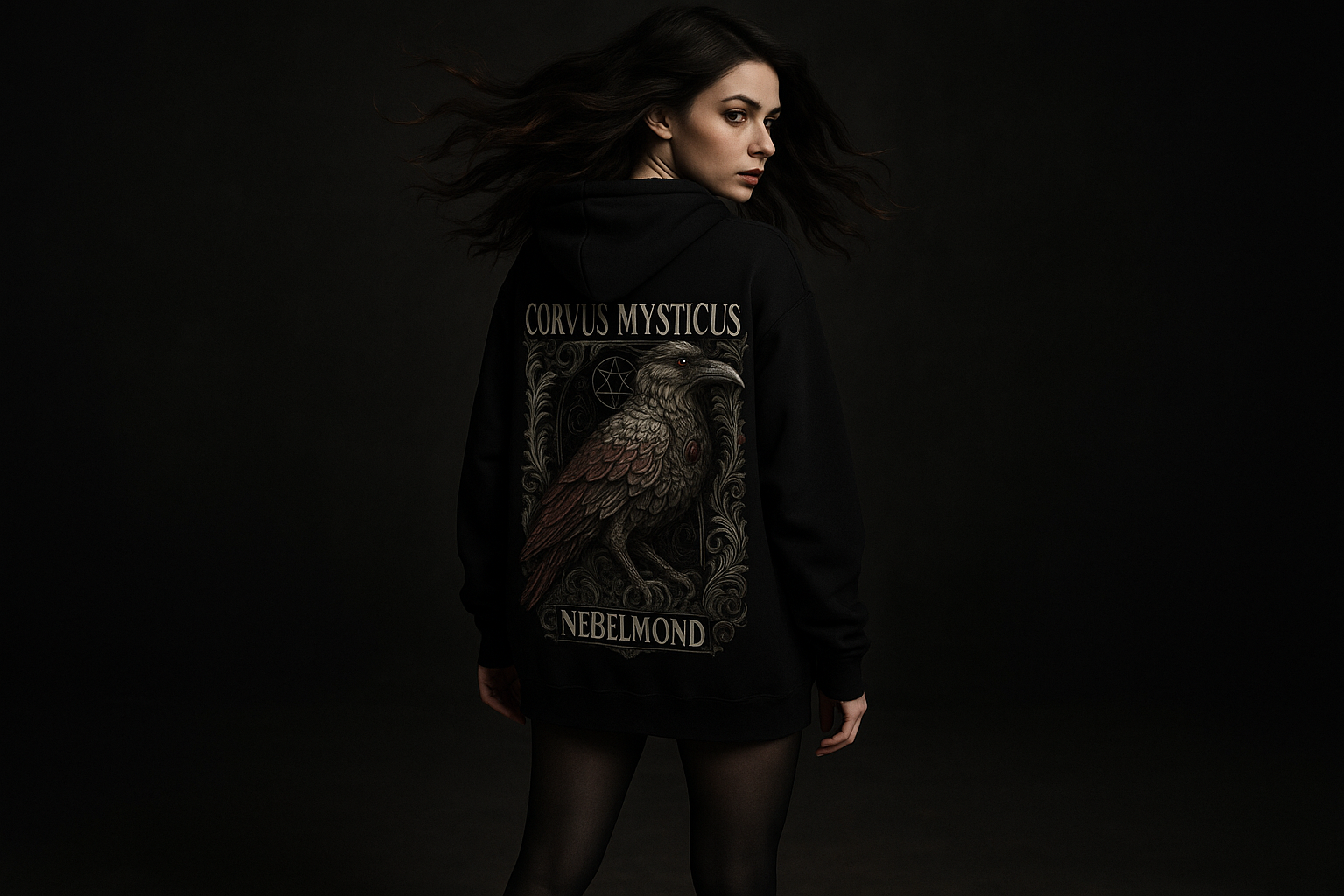 Frau Mockup Corvus Mysticus Oversized Hoodie