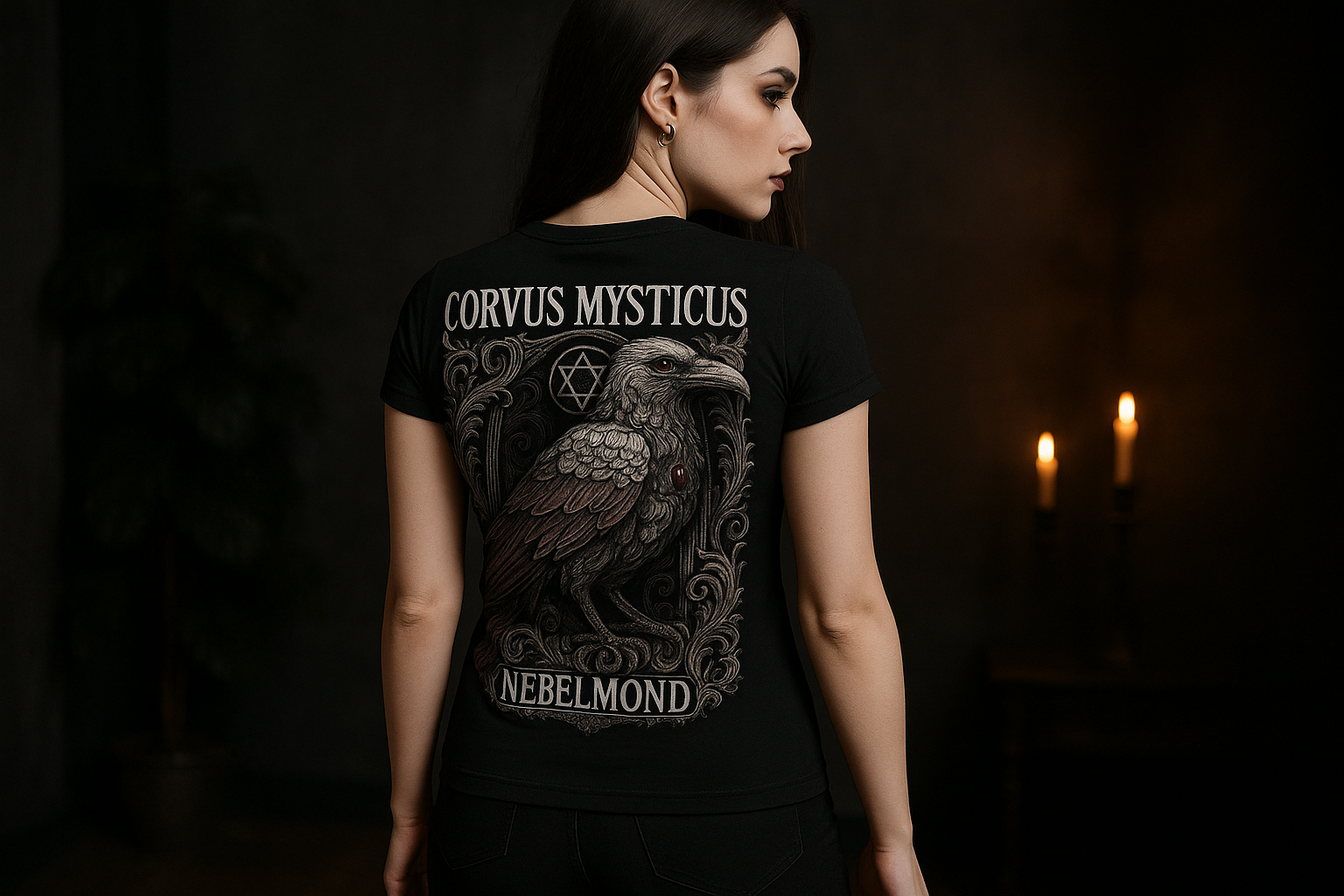 Frau Mockup Corvus Mysticus Premium T-Shirt
