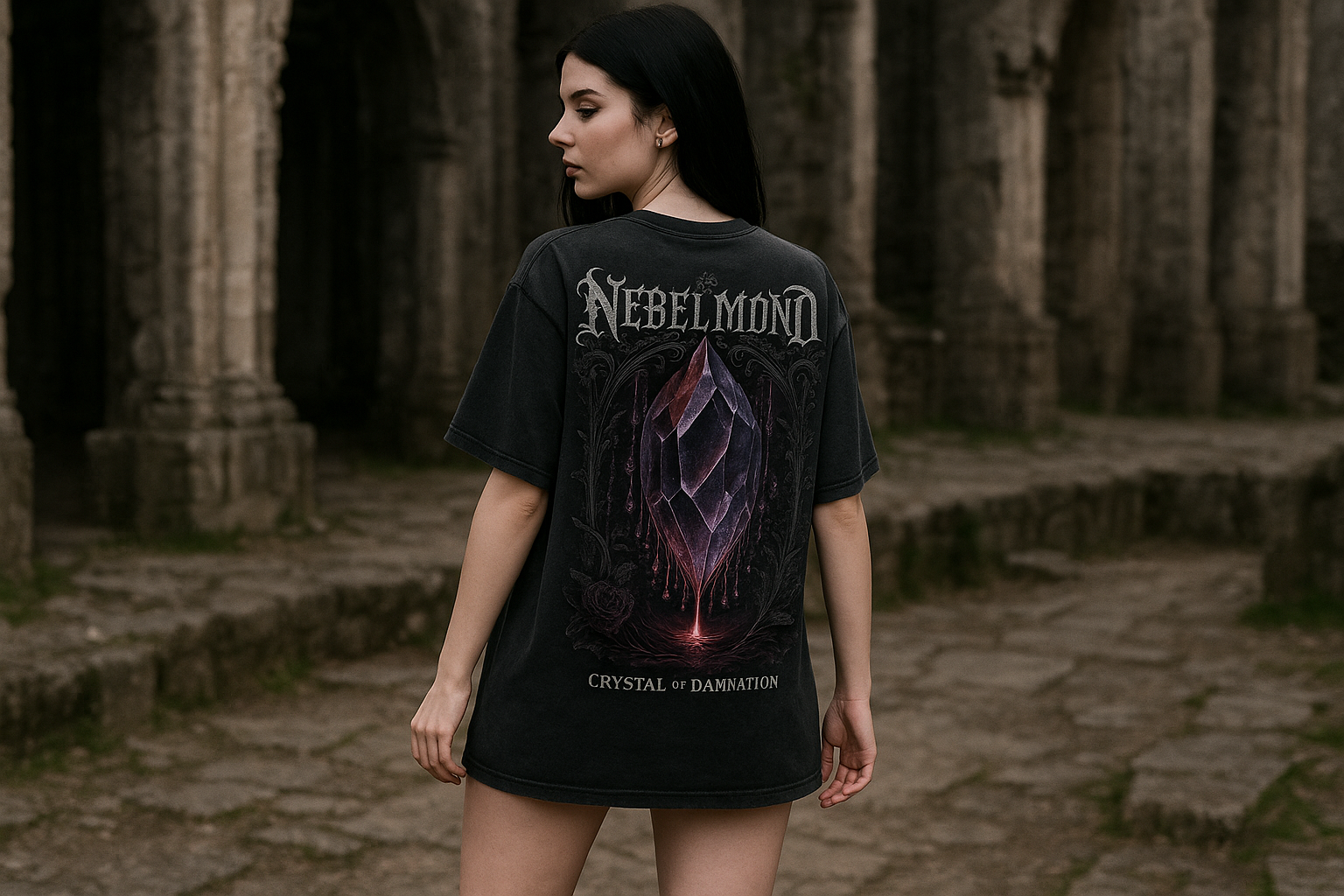 Frau Mockup Crystal of Damnation Oversized Shirt Washed Black
