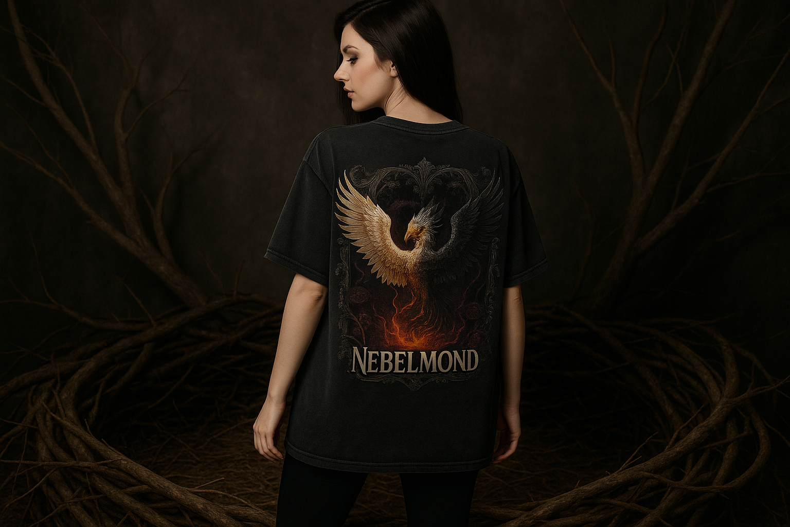 Frau Mockup Dark Phoenix Oversized Shirt Washed Black