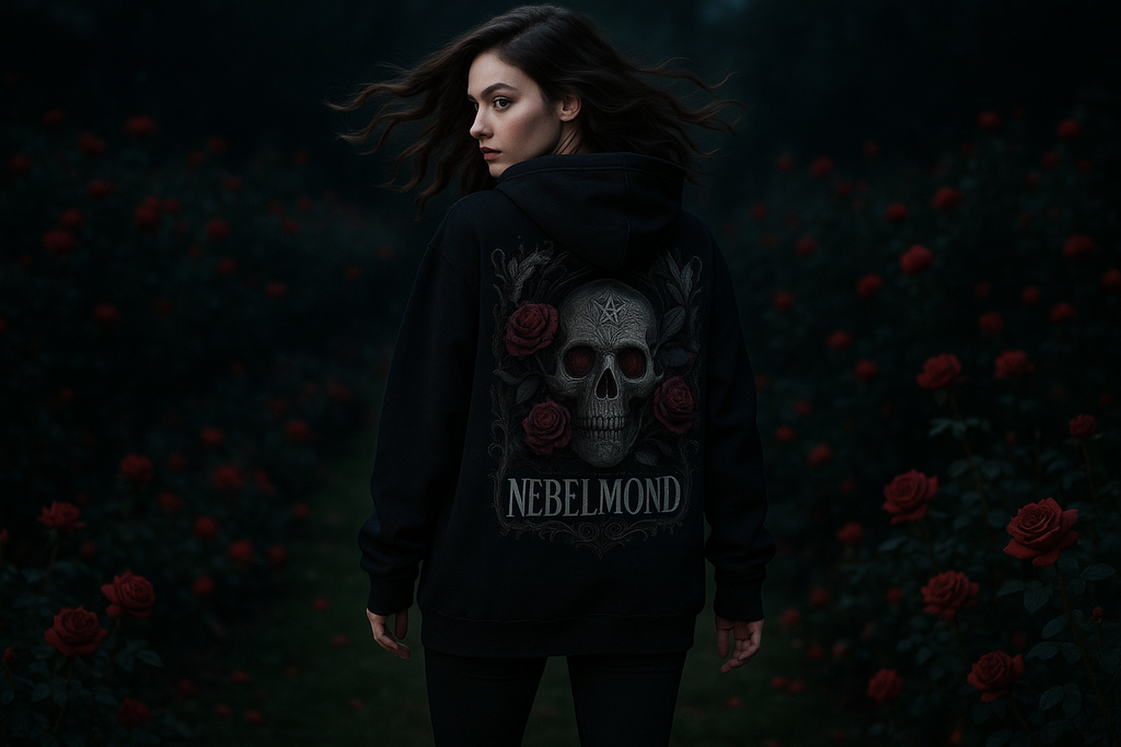 Frau Mockup Gothic Rose Skull Oversized Hoodie