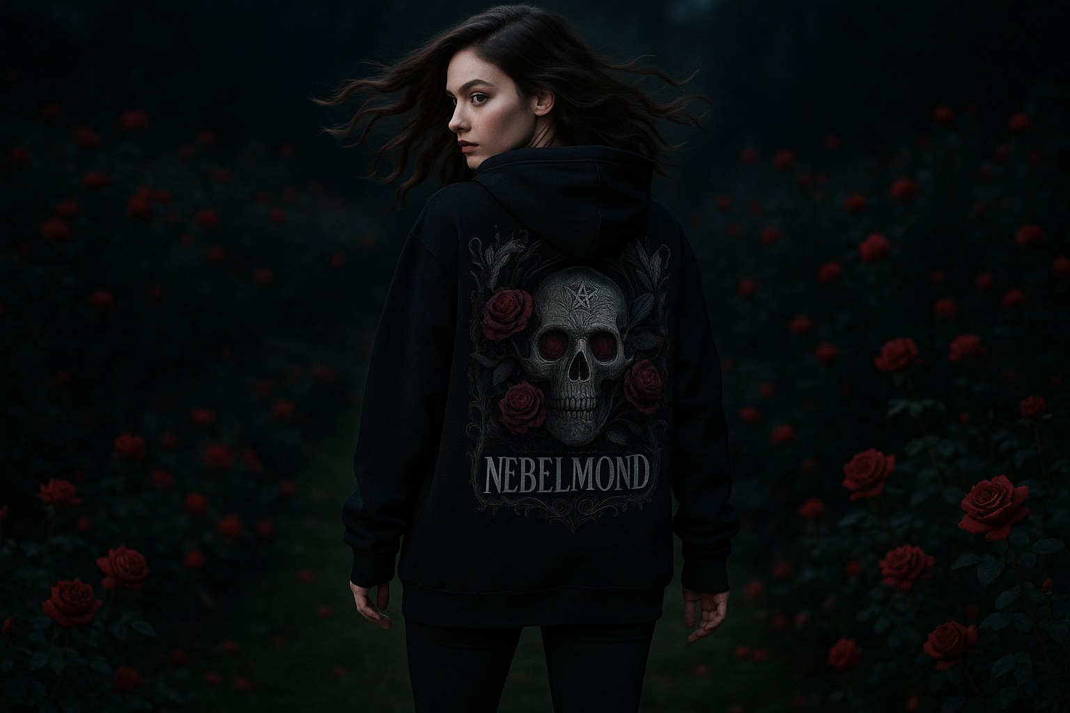 Frau Mockup Gothic Rose Skull Oversized Hoodie