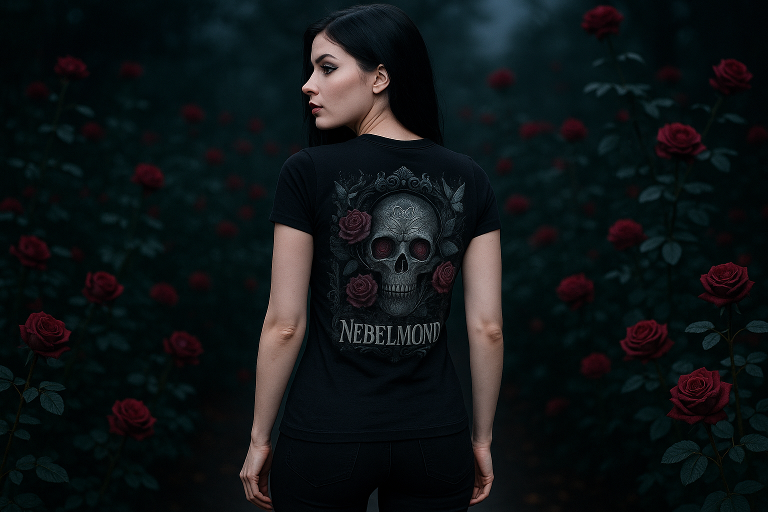 Frau Mockup Gothic Rose Skull Premium T-Shirt