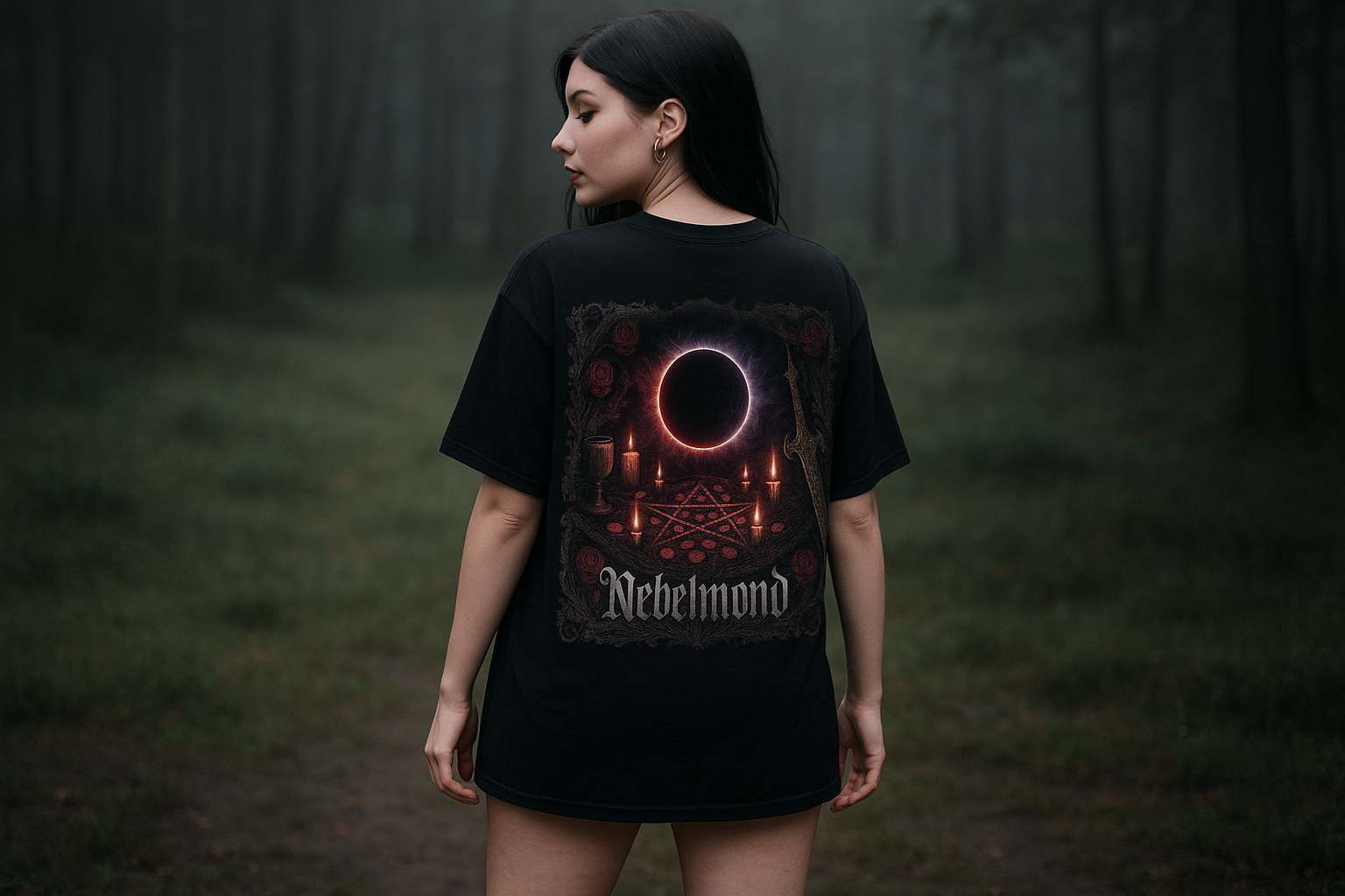 Frau Mockup Lunar Eclipse Ritual Oversized Shirt Black