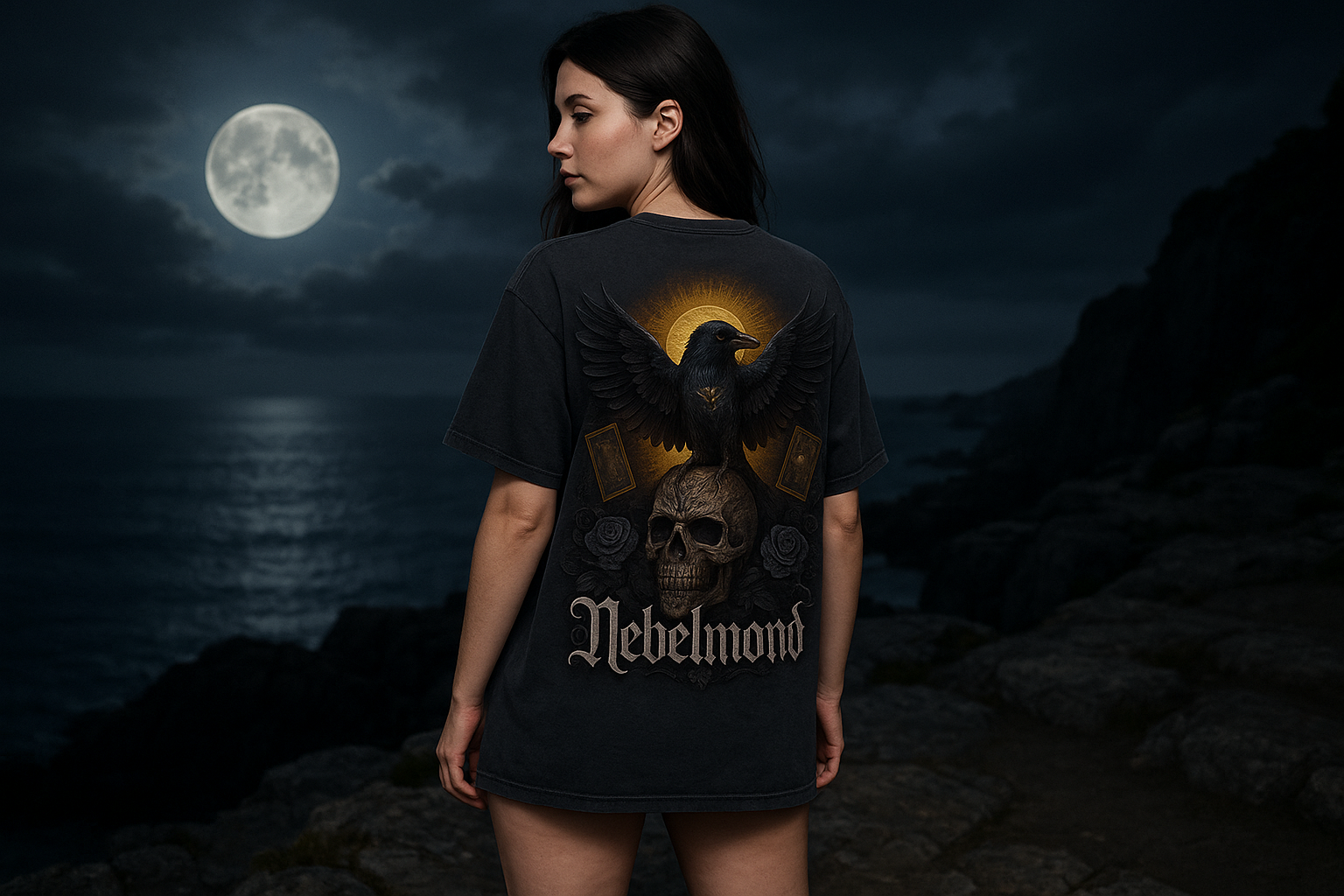 Frau Mockup Raven's Prophecy Oversized Shirt Washed Black