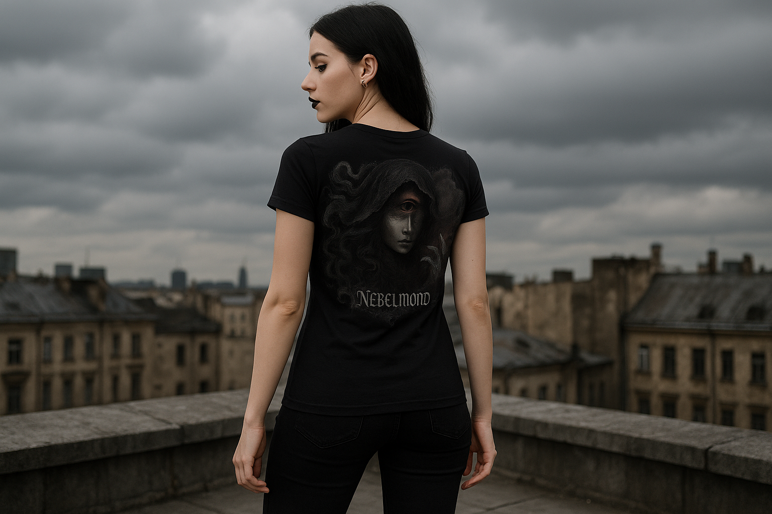 Frau Mockup Veil of Shadows Premium T-Shirt neu