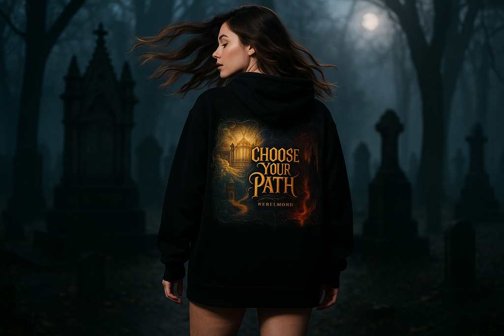 Heaven & Hell Oversized Hoodie - Weibliches Model Gothic Cemetery