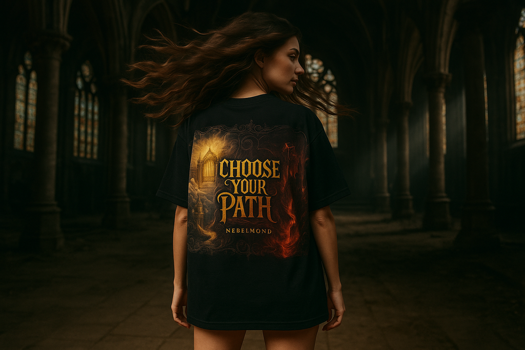 Heaven & Hell Oversized Shirt - Weibliches Model Black Gothic Church