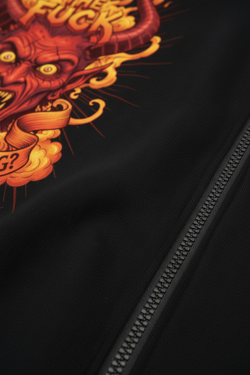 WTF Oversized Zipper Hoodie - Schwarz - Detail