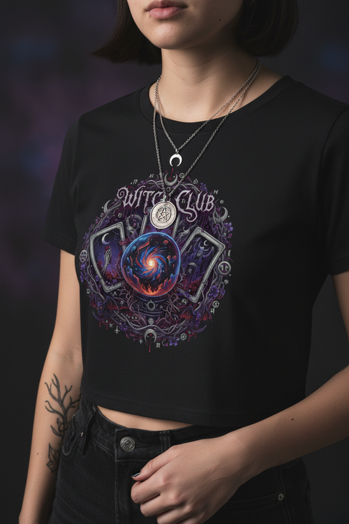 Cropped T-Shirt Cosmic Divination - Schwarz - Detail-Zoom