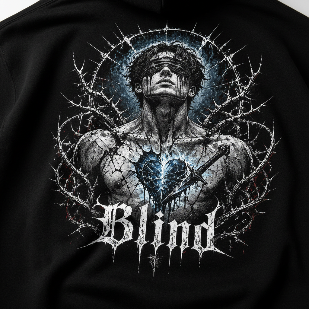 Blind Oversized Hoodie – DTG Backprint Detail