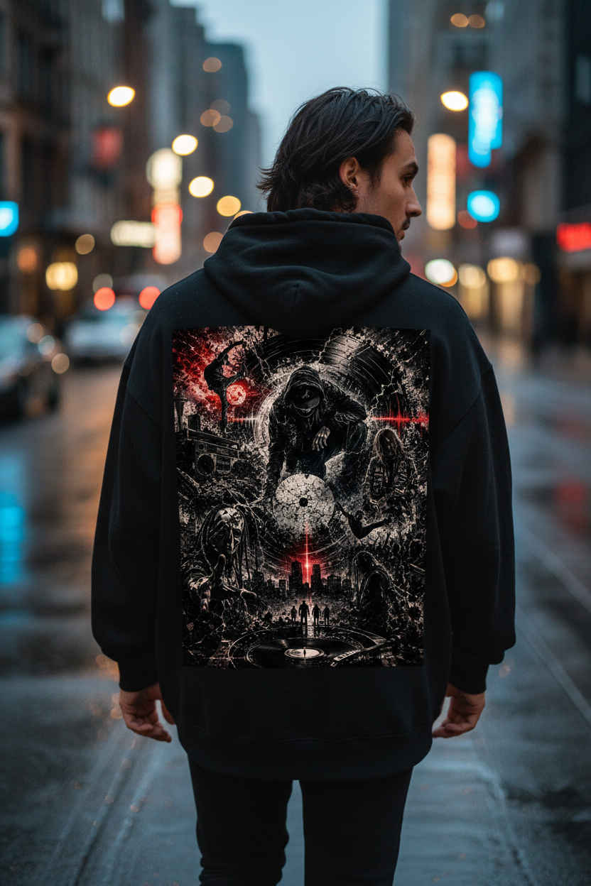 BORN IN THE STATIC – Oversized Hoodie Backprint Lifestyle | NEBELMOND