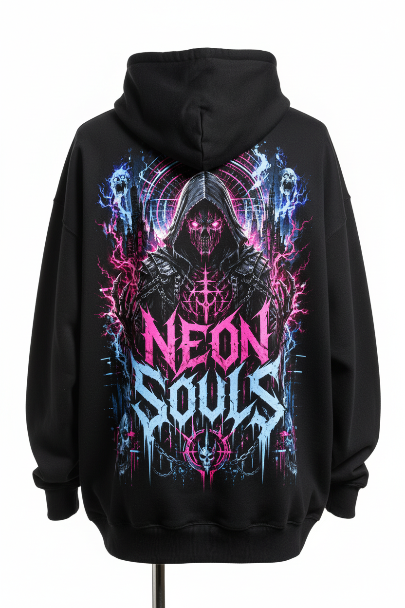 Neon Souls Zipper Hoodie – Hauptbild Rückansicht Studio