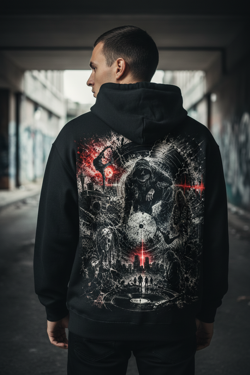 BORN IN THE STATIC – Premium Hoodie Backprint Lifestyle | NEBELMOND