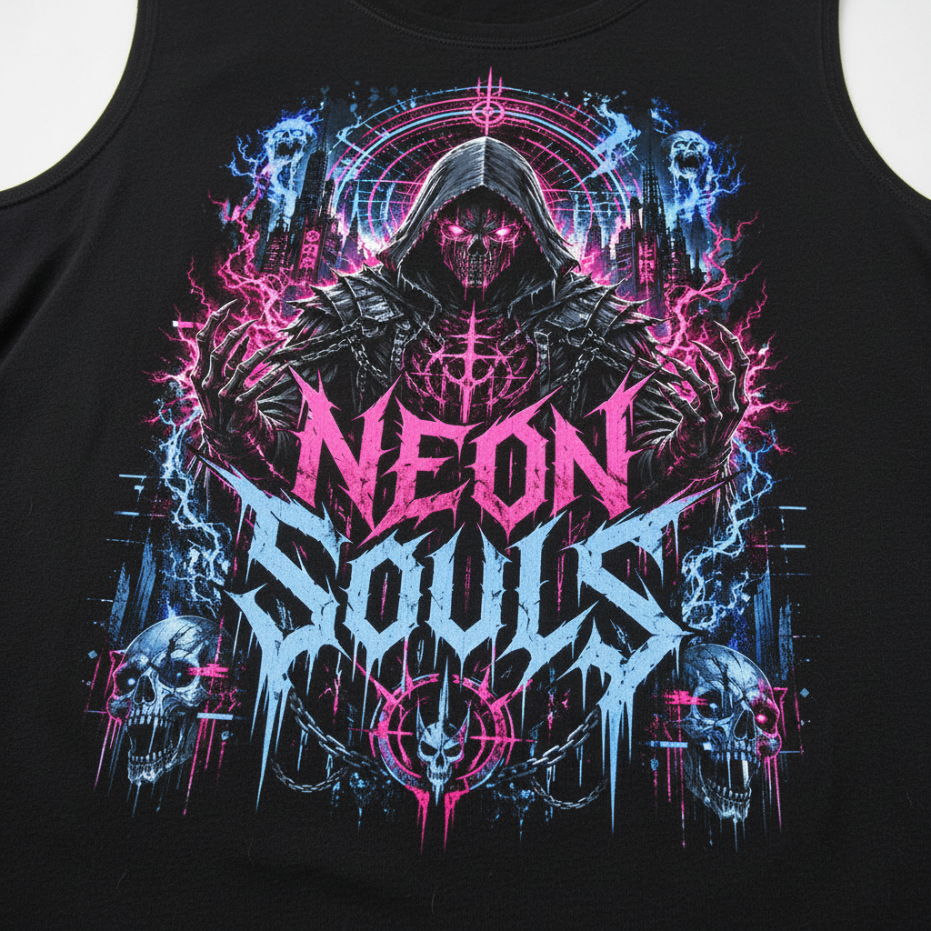Neon Souls Sleeveless Oversized Tee – Detailbild Print