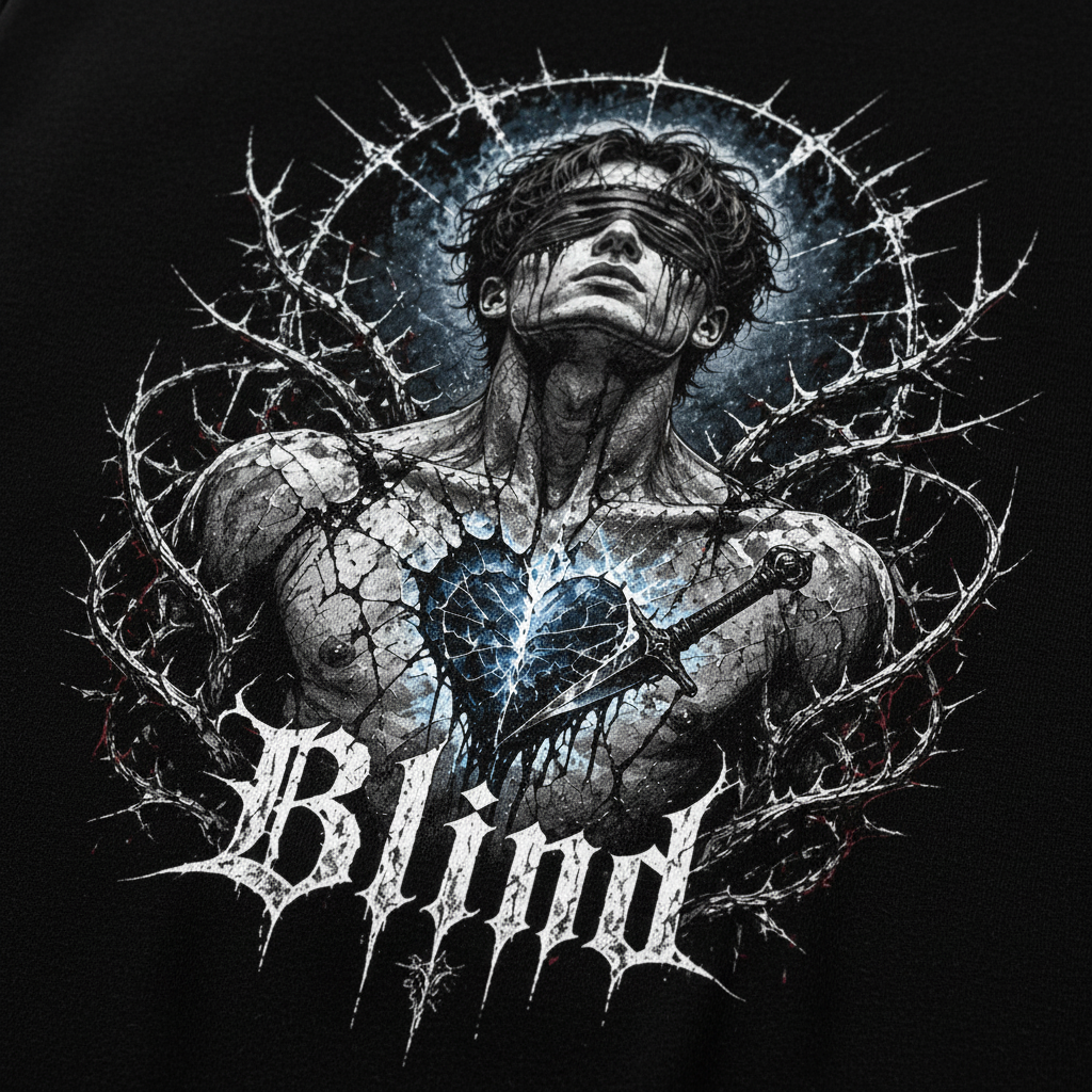 Blind Premium T-Shirt – DTG Print Detail, Fabric Texture