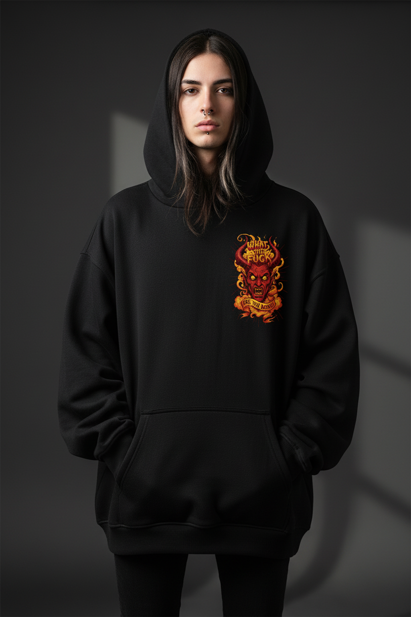 WTF Oversized Hoodie - Schwarz - Vorderseite