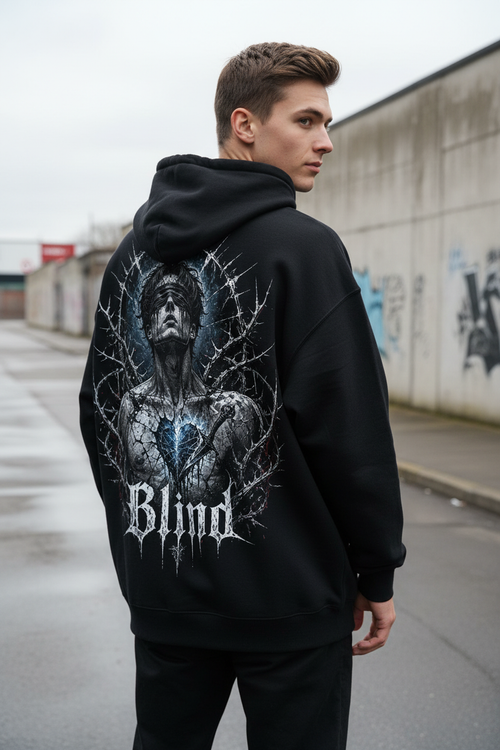 Blind Oversized Zipper Hoodie – Model urban, Backprint sichtbar