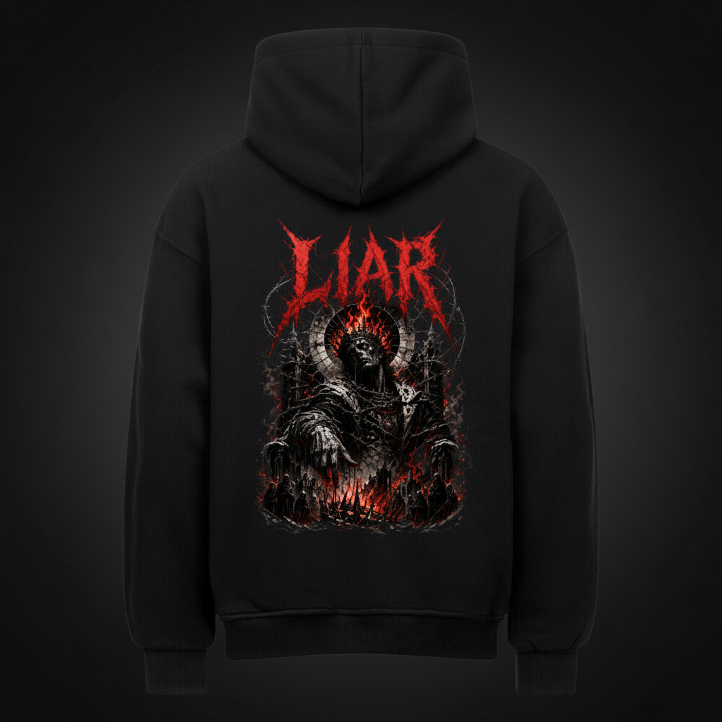 Liar Oversized Hoodie Backprint Rückansicht Drop Shoulder Dark Fashion