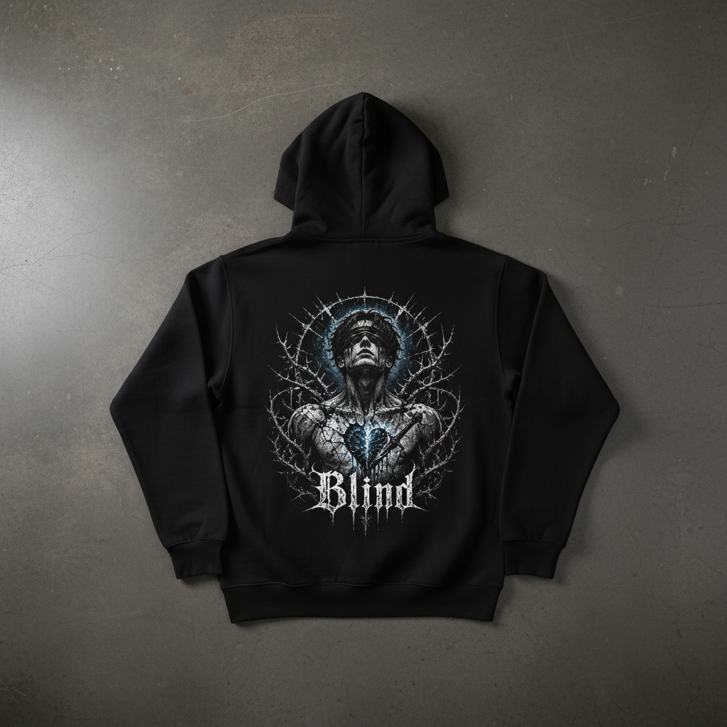 Blind Premium Hoodie – Flat Lay Rückseite