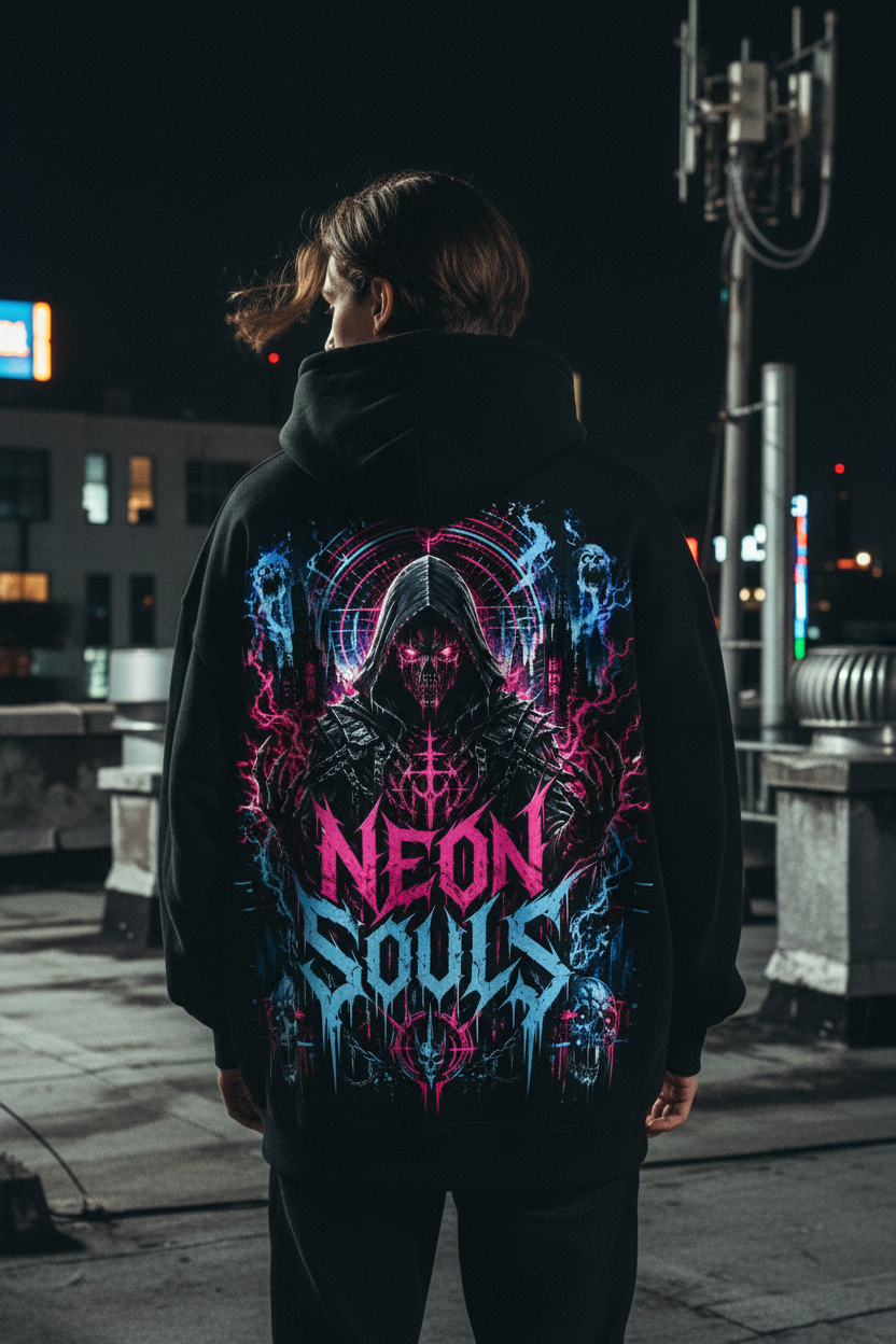 Neon Souls Zipper Hoodie – Lifestyle Rückansicht