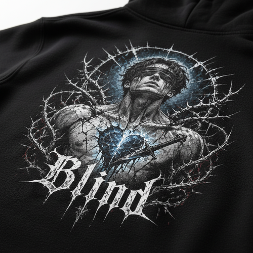 Blind Premium Hoodie – DTG Backprint Detail