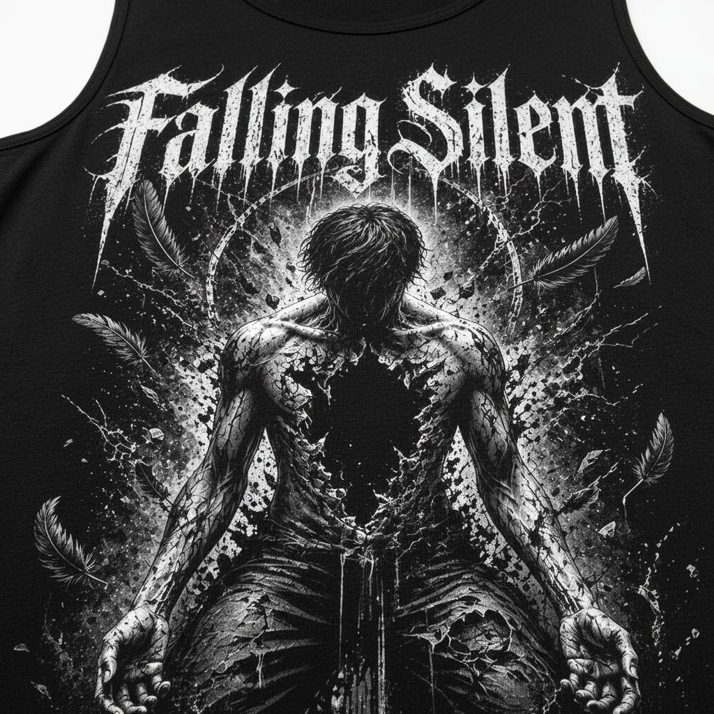 Falling Silent Sleeveless Oversized Tee – Detailaufnahme Print