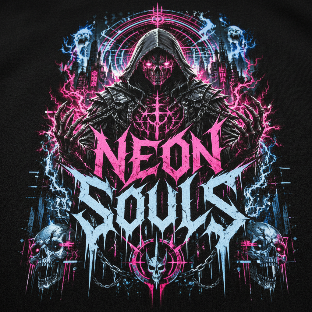 Neon Souls Premium Hoodie – Detailbild Backprint
