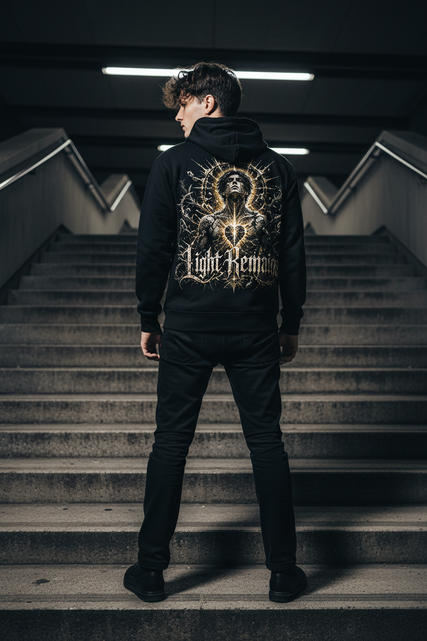 Light Remains Premium Hoodie – Backprint Lifestyle Urban