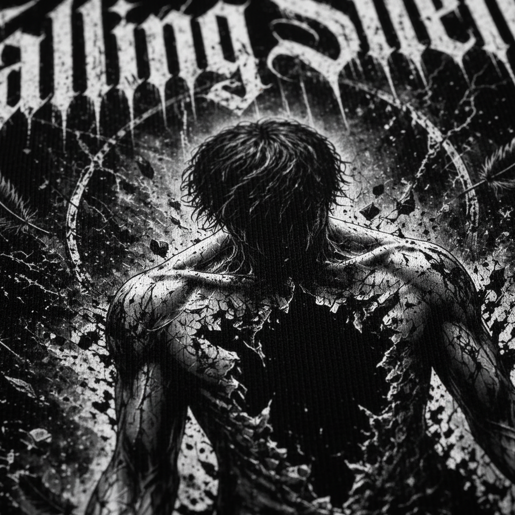 Falling Silent Premium T-Shirt – Detailaufnahme Print