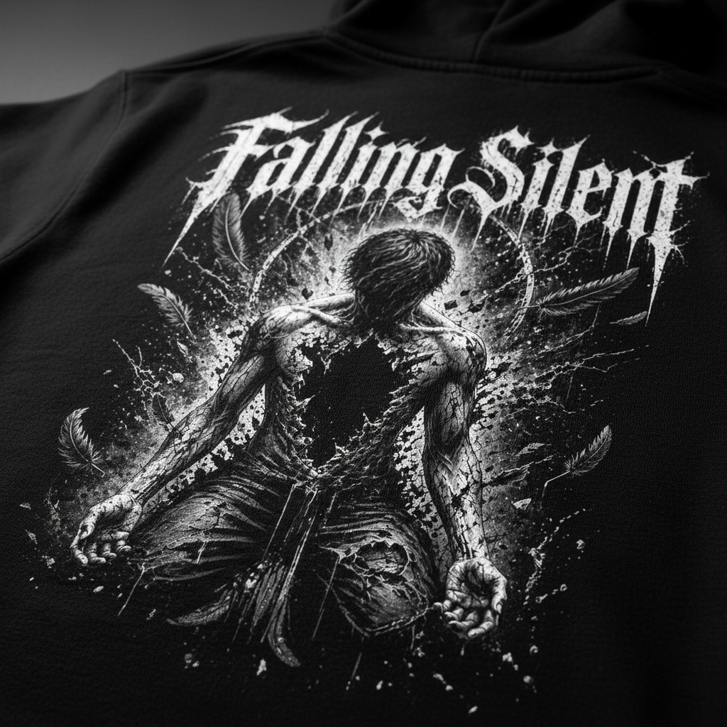 Falling Silent Premium Hoodie – Detailaufnahme Backprint