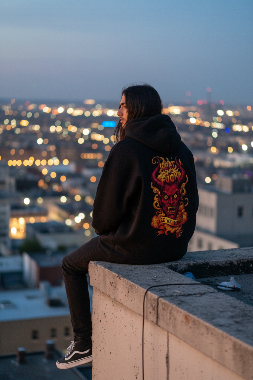 WTF Oversized Zipper Hoodie - Schwarz - Lifestyle Rooftop